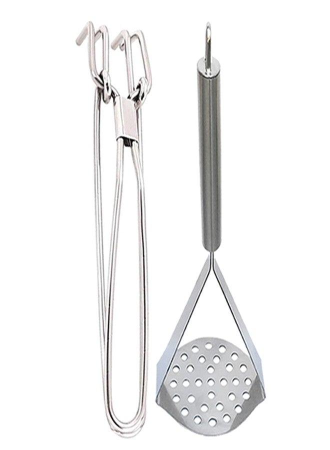 Oc9 Stainless Steel Utility Pakkad/Utility Tong & Potato Masher/Pav Bhaji Masher Kitchen Tool Set (Design 7) - Image 1